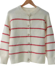 Striped Button V-neck Casual Open Front Outwear Knit Cardigan