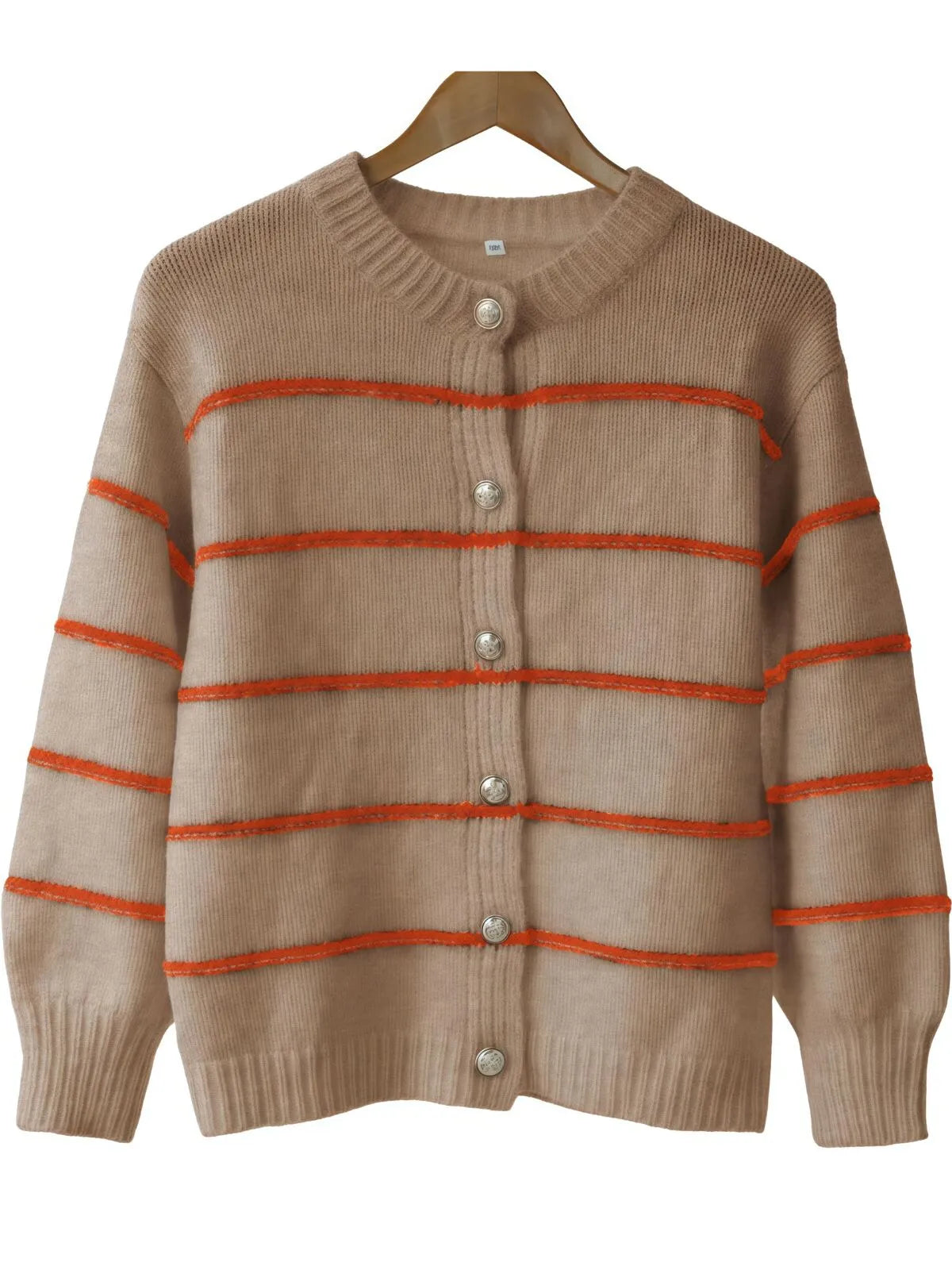 Striped Button V-neck Casual Open Front Outwear Knit Cardigan