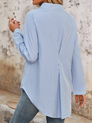 Striped Button V-neck Long Sleeve Blouse