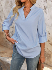 Striped Button V-neck Long Sleeve Blouse