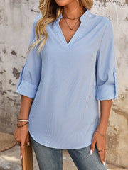 Striped Button V-neck Long Sleeve Blouse