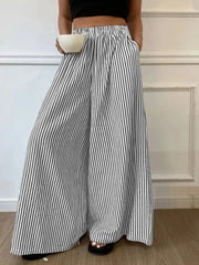 Daily Wear Casual Comfy Pocket  Striped Print Elastic Waist Wide Leg Pants