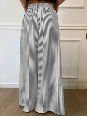 Daily Wear Casual Comfy Pocket  Striped Print Elastic Waist Wide Leg Pants