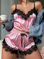Striped Lace Sleeveless Cami & Striped Lace Shorts
