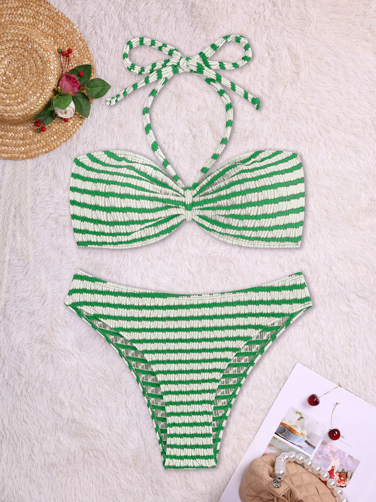 Striped Lace-up High Rise Bikini