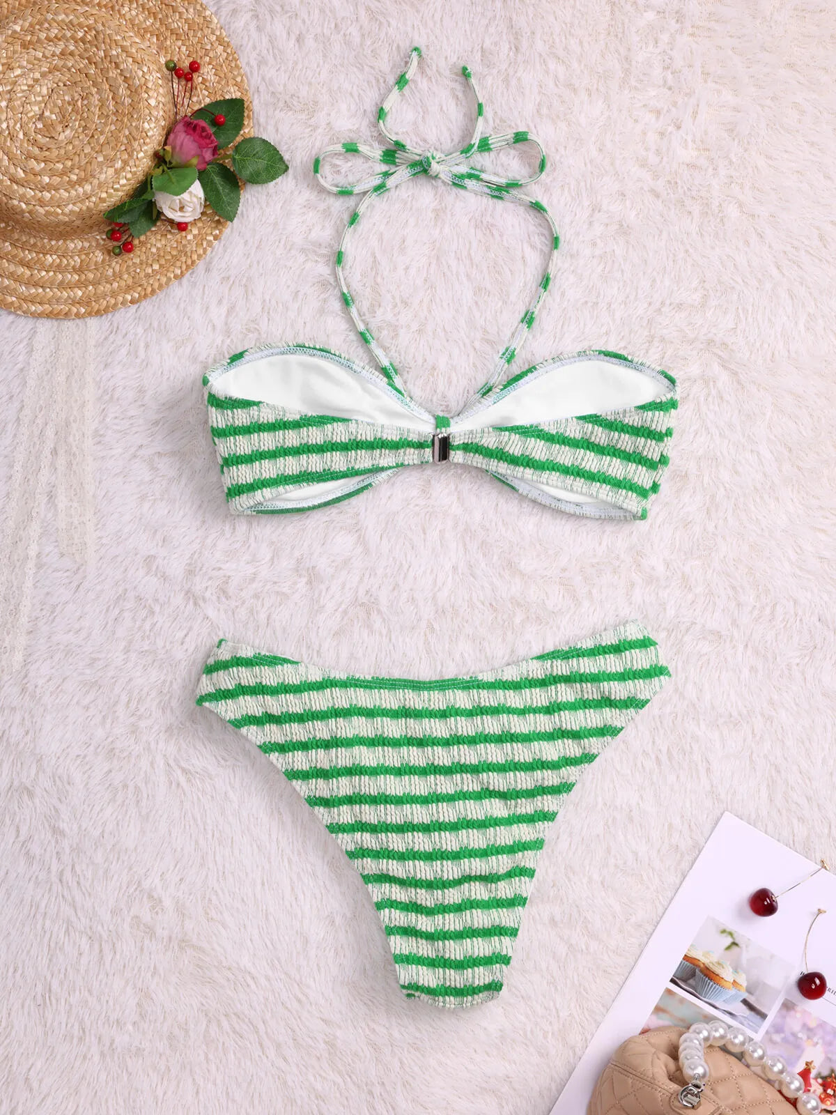 Striped Lace-up High Rise Bikini