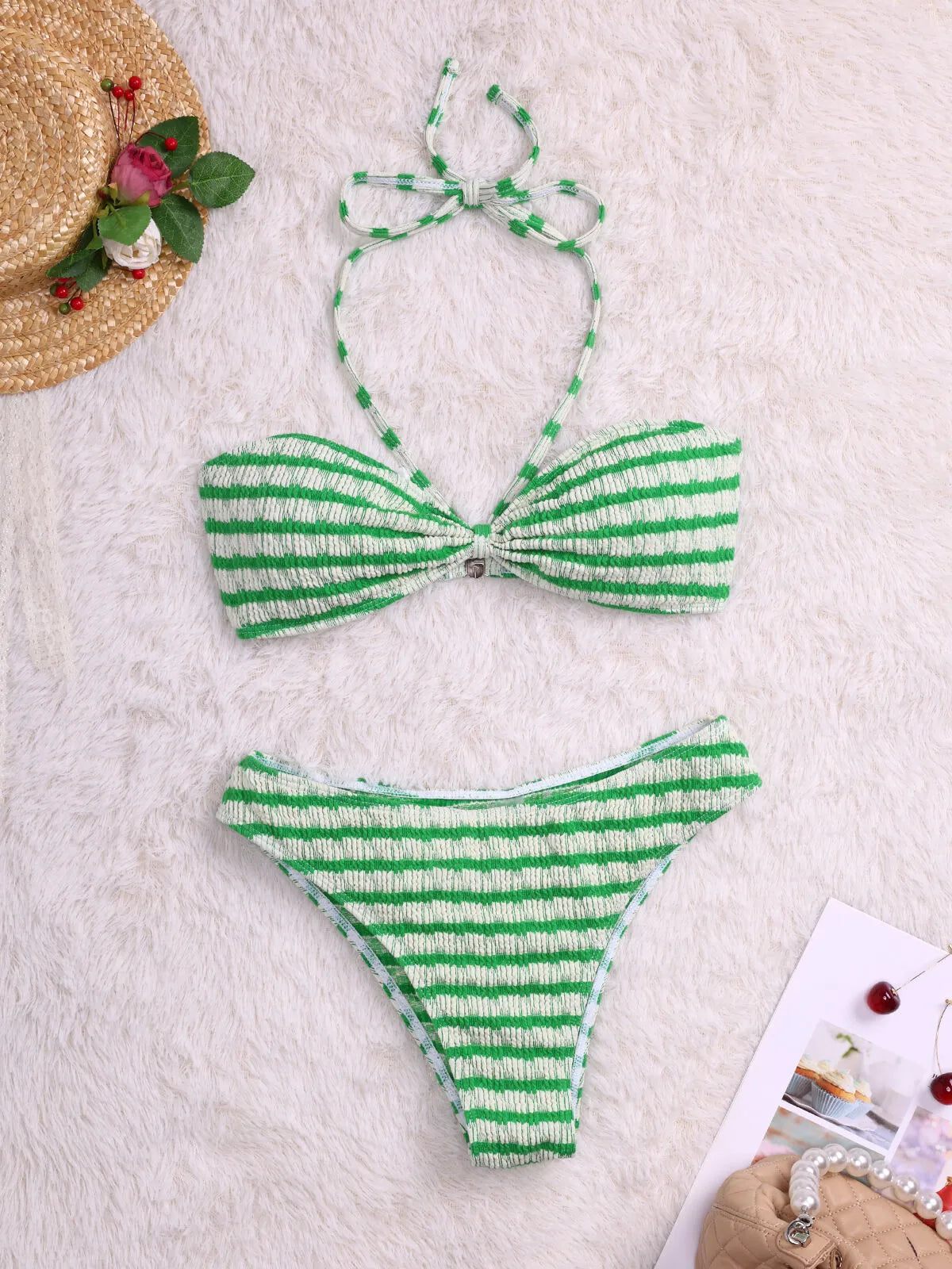 Striped Lace-up High Rise Bikini