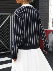 Striped Lapel Preppy Street Fashion Sweater
