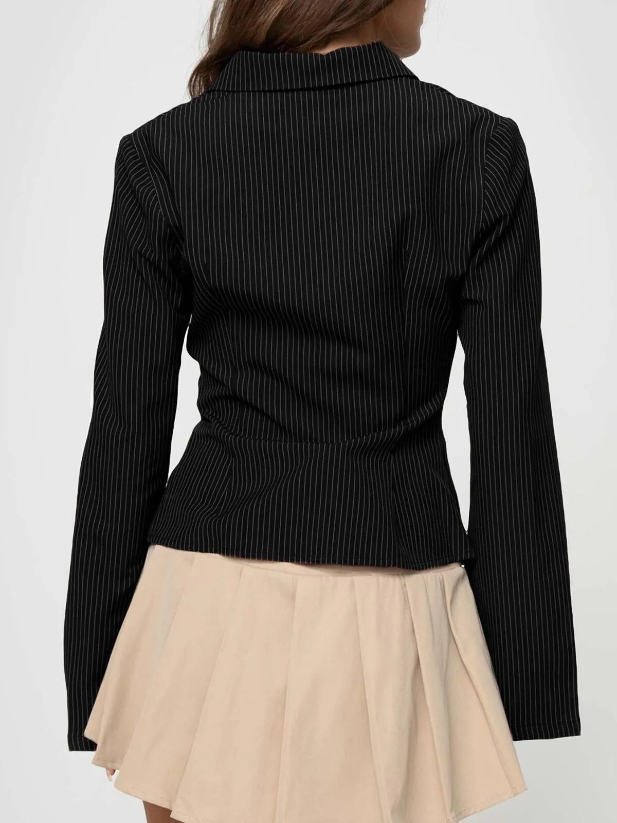 Casual Chic Fitted Long Sleeve All Over Striped Print Button Front Collared Blouse