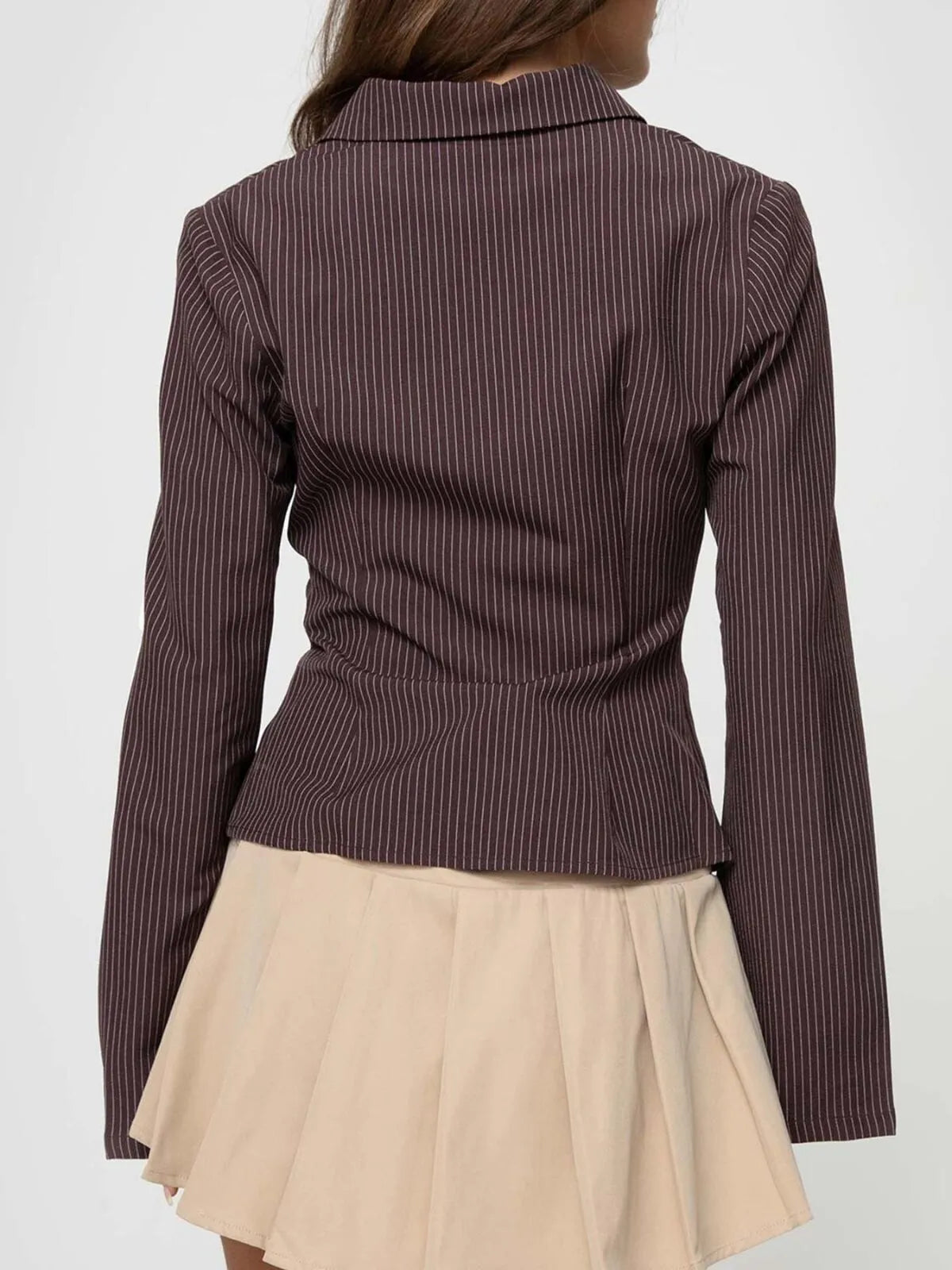 Casual Chic Fitted Long Sleeve All Over Striped Print Button Front Collared Blouse