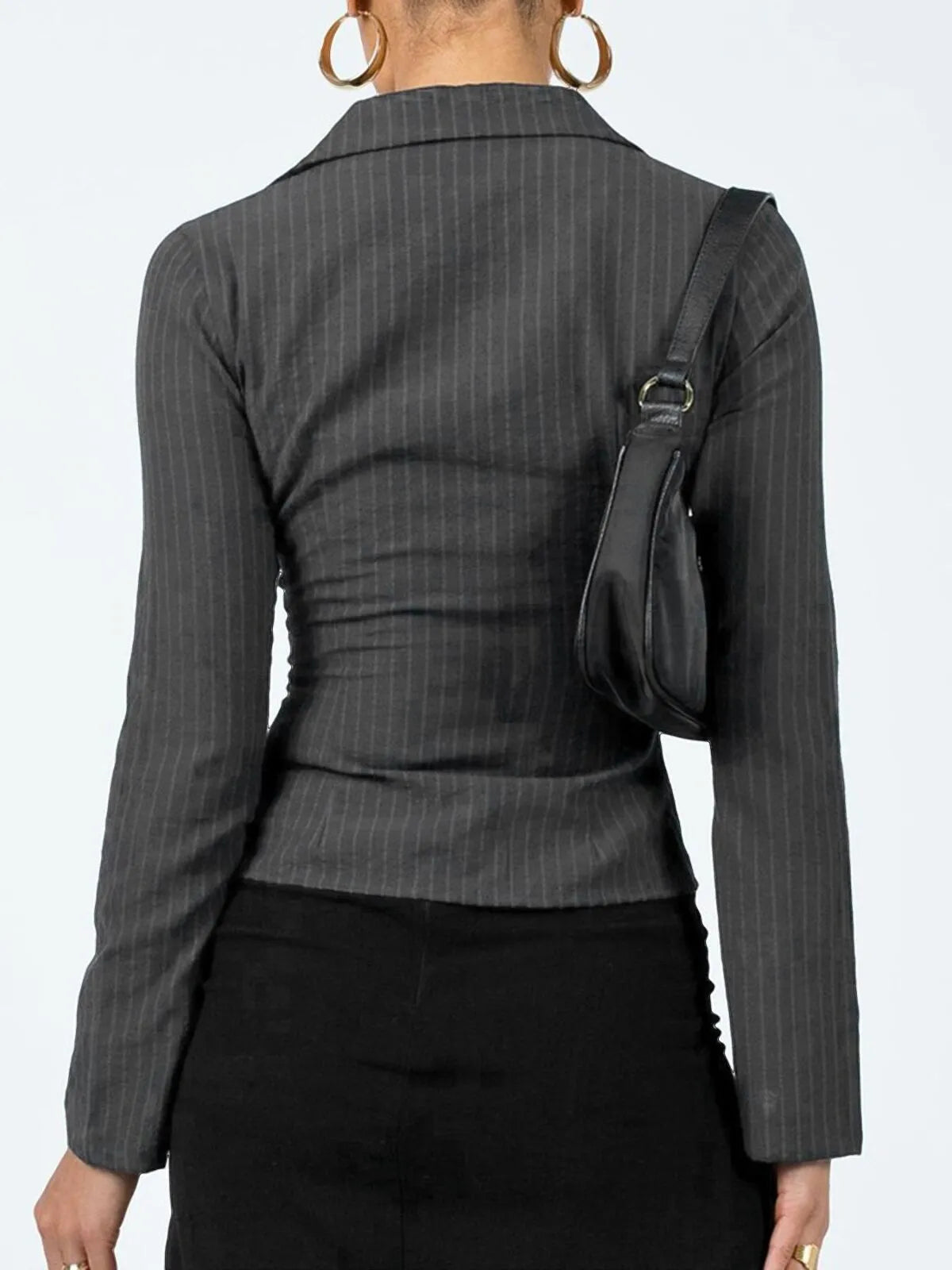 Casual Chic Fitted Long Sleeve All Over Striped Print Button Front Collared Blouse