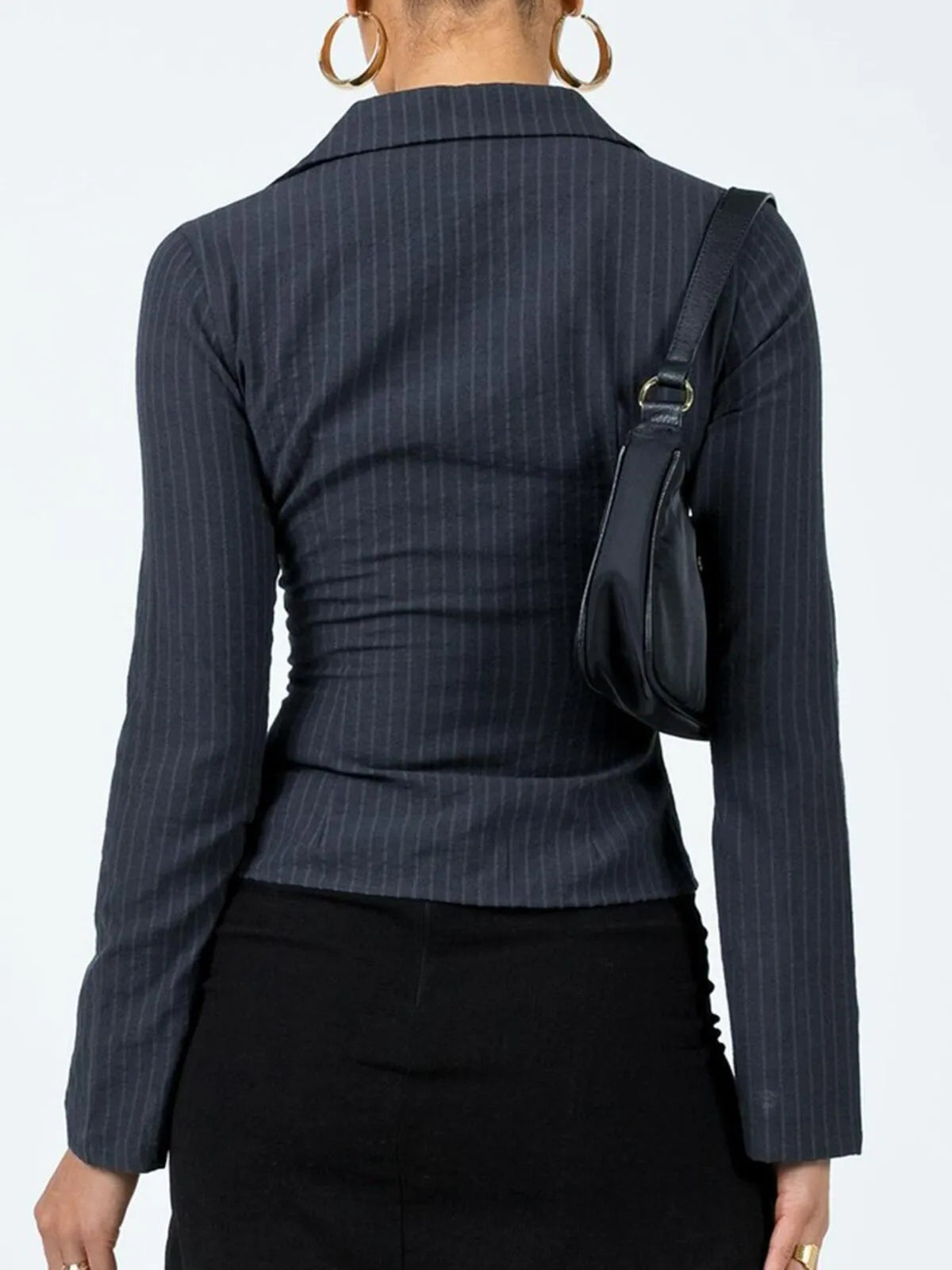 Casual Chic Fitted Long Sleeve All Over Striped Print Button Front Collared Blouse
