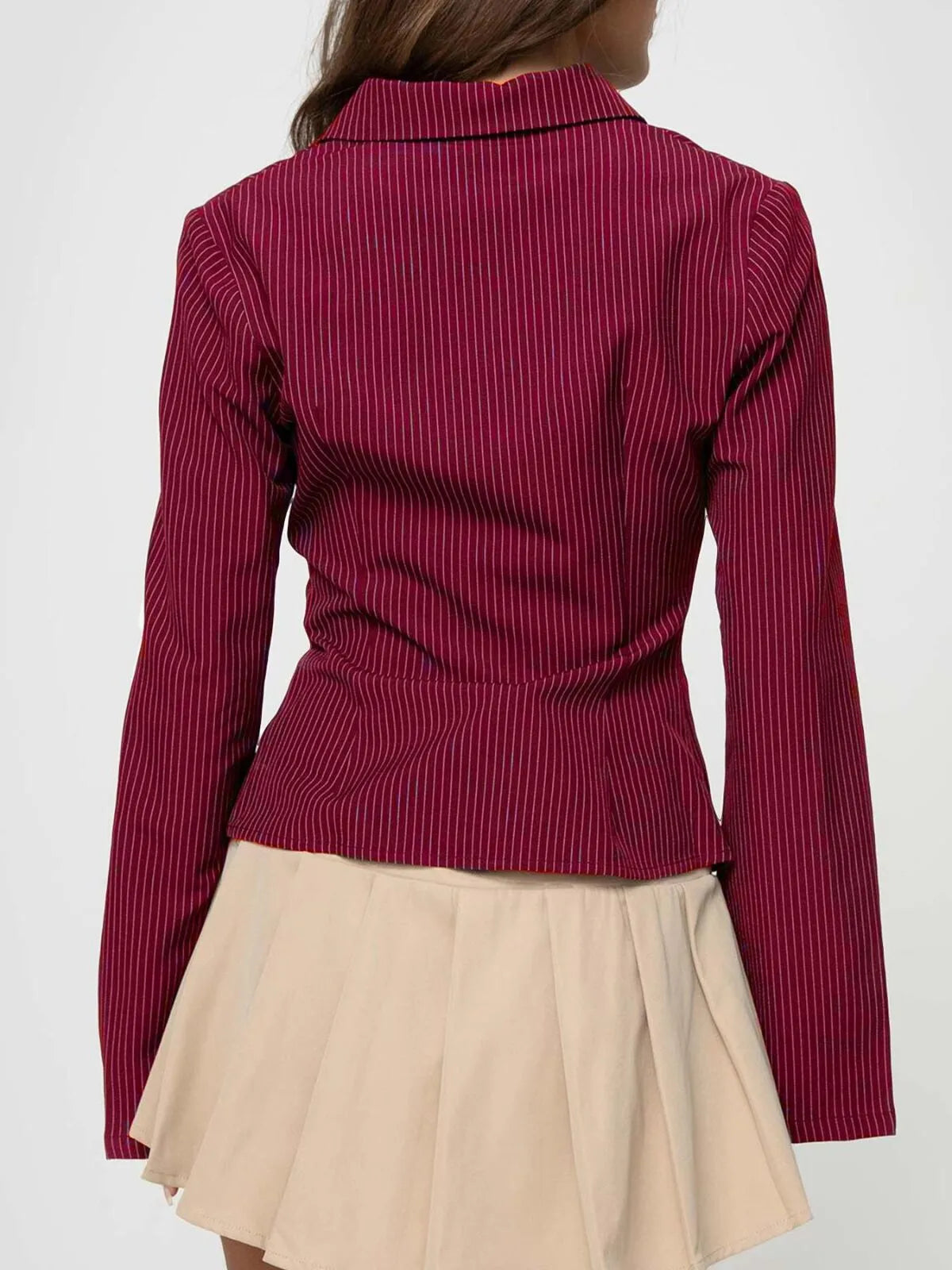 Casual Chic Fitted Long Sleeve All Over Striped Print Button Front Collared Blouse