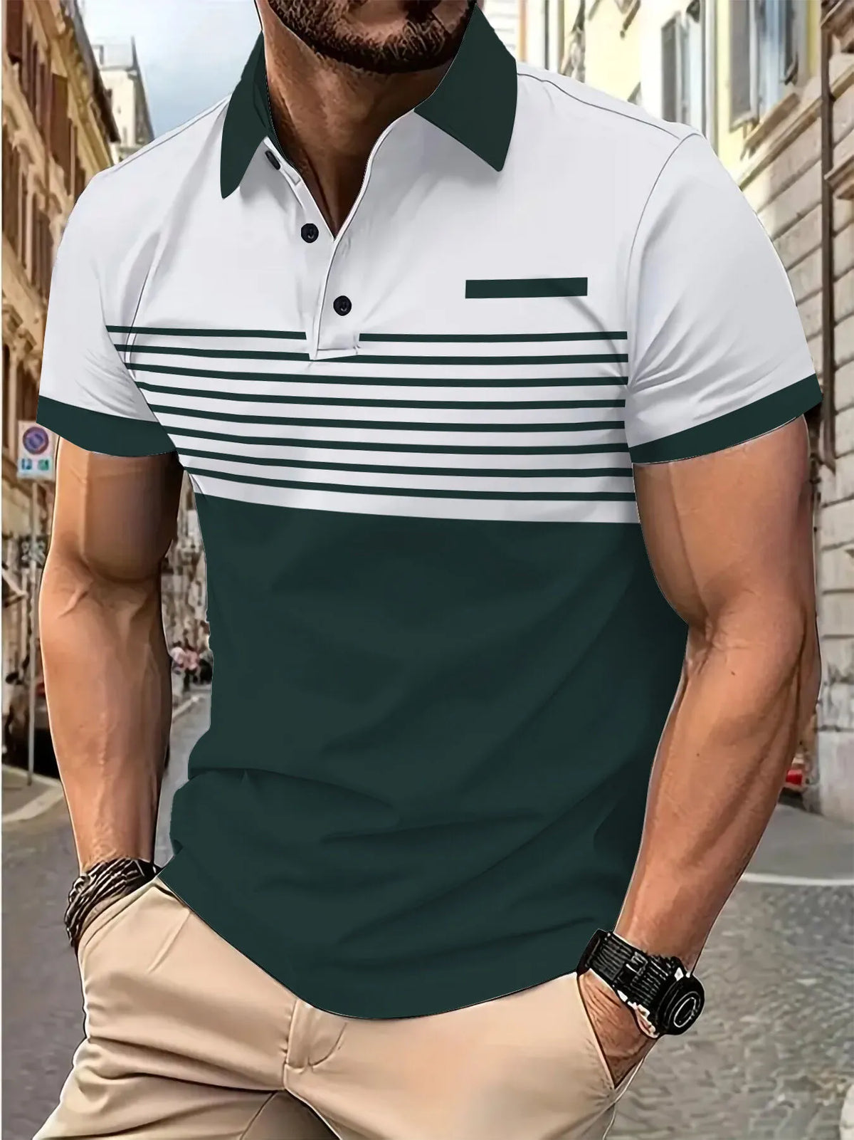 Striped Commuting Lapel Polo