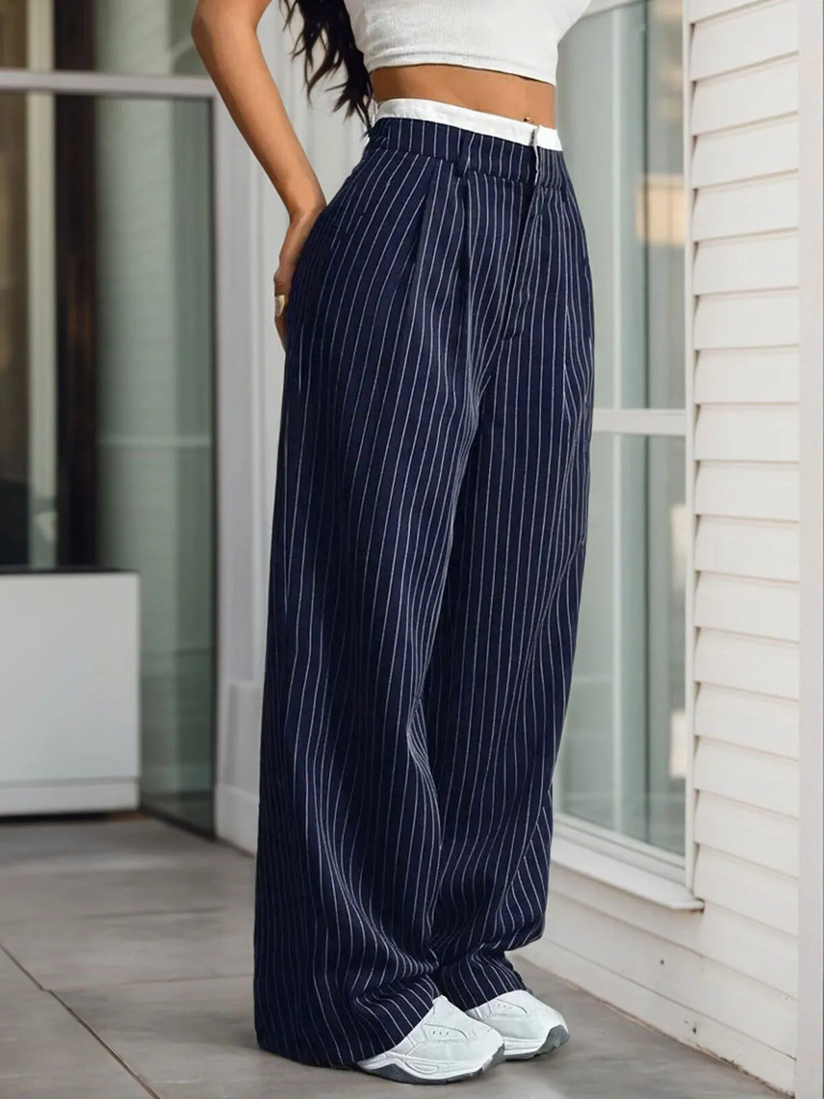 Striped Patchwork High Rise Pants