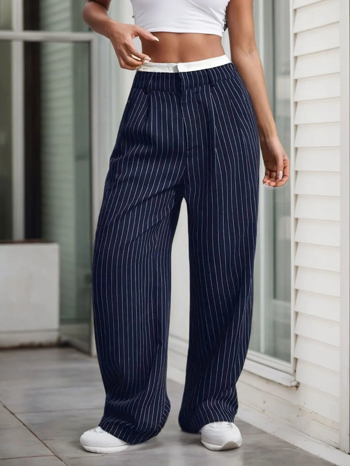 Striped Patchwork High Rise Pants