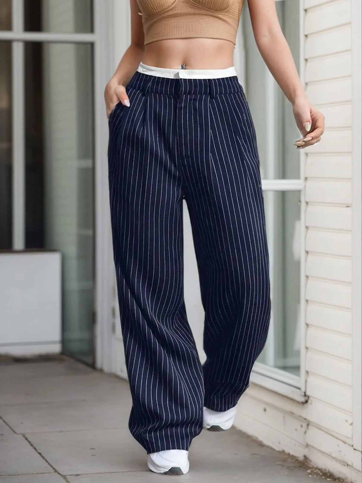 Striped Patchwork High Rise Pants