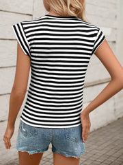 Striped Round Neck Cap Super Short Sleeve T-shirt