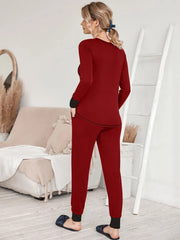 Striped Round Neck Patchwork T-shirt & Drawstring Pants