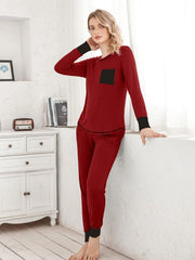Striped Round Neck Patchwork T-shirt & Drawstring Pants