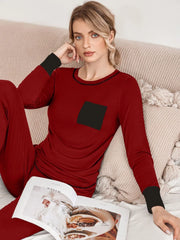 Striped Round Neck Patchwork T-shirt & Drawstring Pants