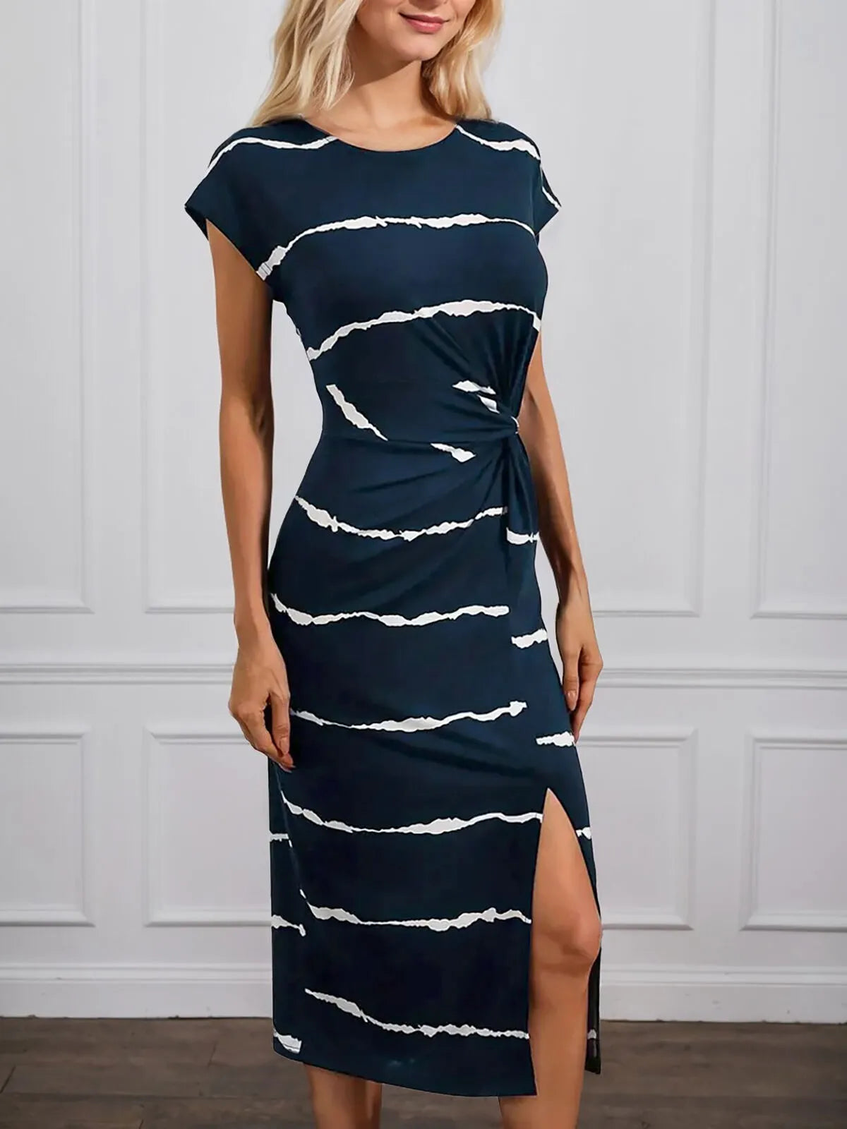 Striped Round Neck Fitted Dress