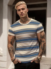 Striped Round Neck Regular Short Sleeves T-shirt