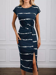 Striped Round Neck Fitted Dress