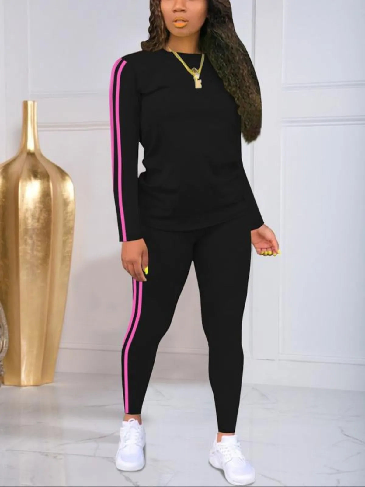 Casual Fashion Cozy Striped Print Round Neck Top & Trousers for Daily Outdoor Wear