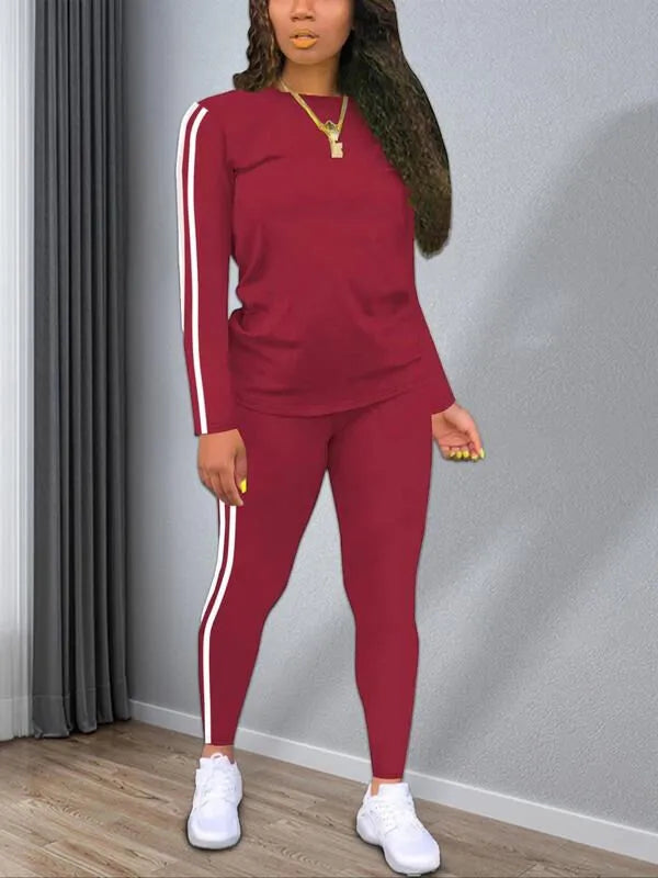 Casual Fashion Cozy Striped Print Round Neck Top & Trousers for Daily Outdoor Wear