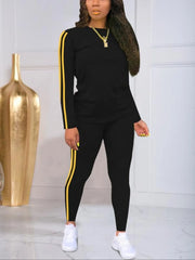 Casual Fashion Cozy Striped Print Round Neck Top & Trousers for Daily Outdoor Wear