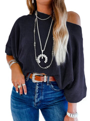 Striped Slashed Batwing Sleeve Casual Half Sleeve Knitted T-shirt