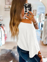 Striped Slashed Batwing Sleeve Casual Half Sleeve Knitted T-shirt