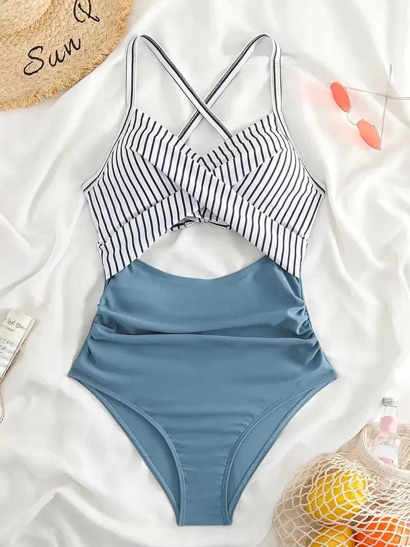 Striped Twist High Rise One-piece