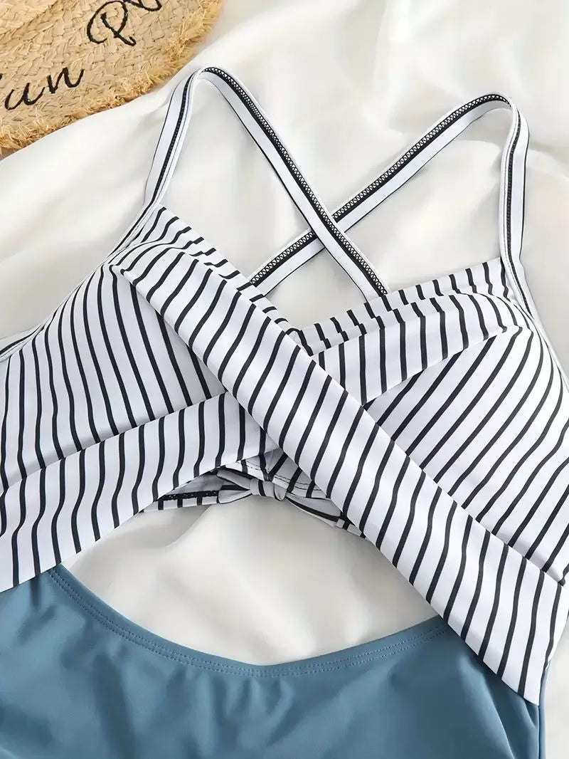 Striped Twist High Rise One-piece