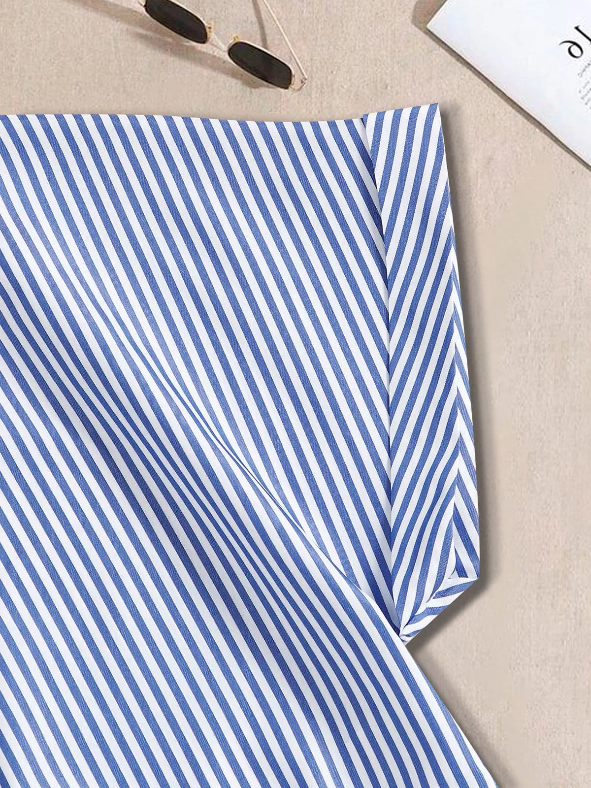 Striped Zipper Round Neck Roll Up Cap Sleeve T-shirt