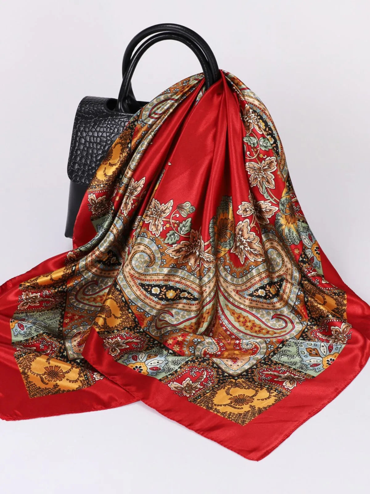Stylish Floral Hair Neck Purse Silk Scarf