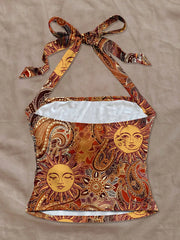 Sun Face Floral Halter Neck Tank