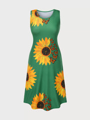 Sunflower Print Round Neck Sleeveless Short Nightgown