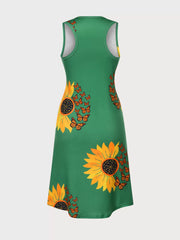 Sunflower Print Round Neck Sleeveless Short Nightgown