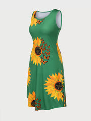 Sunflower Print Round Neck Sleeveless Short Nightgown