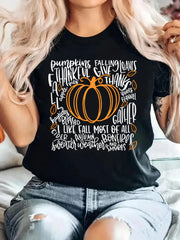 Thanksgiving Pumpkin Graphic Round Neck T-shirt