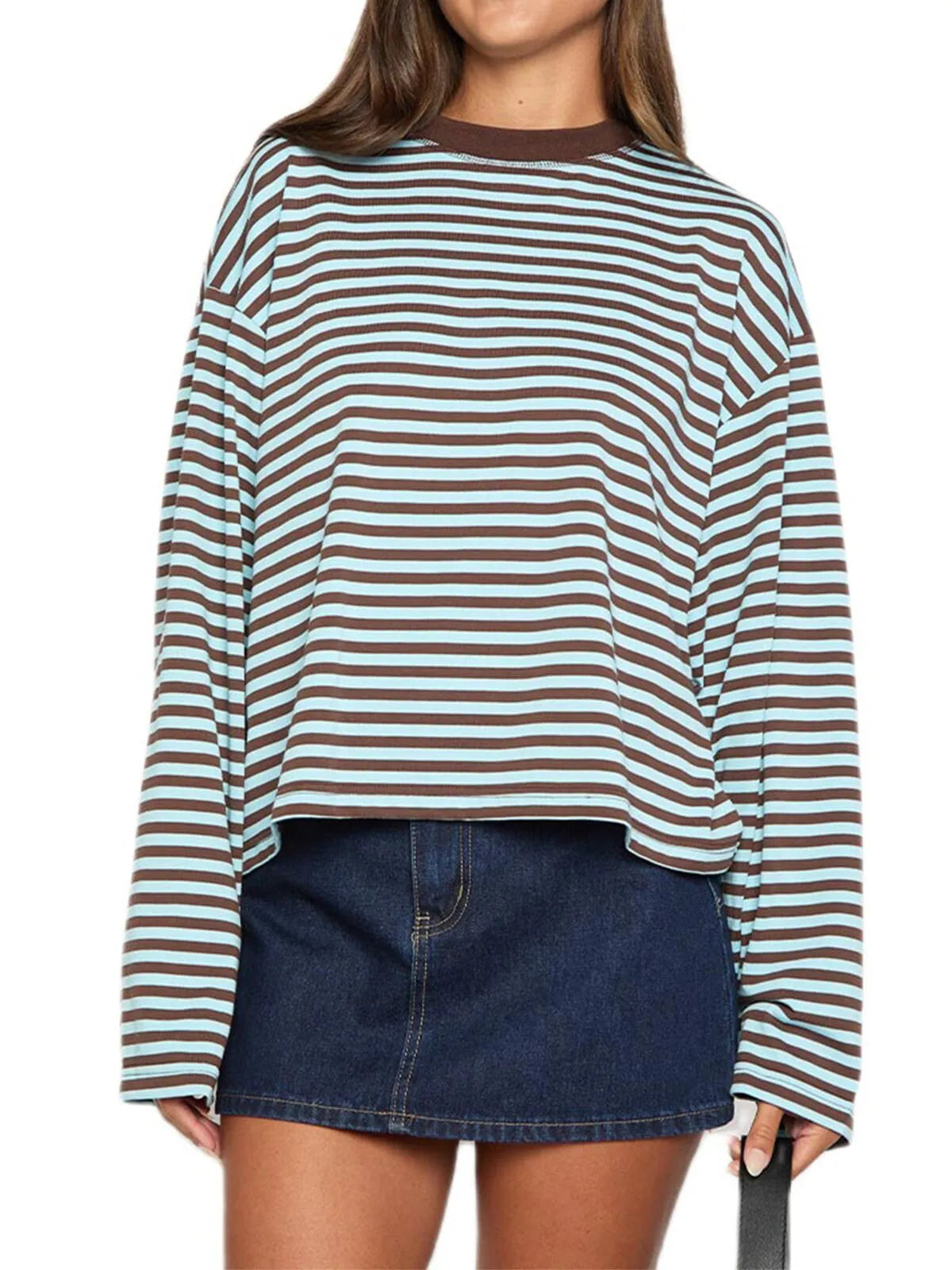 Thin Horizontal Stripes Lapel Casual Drop Shoulder T-shirt Streetwear