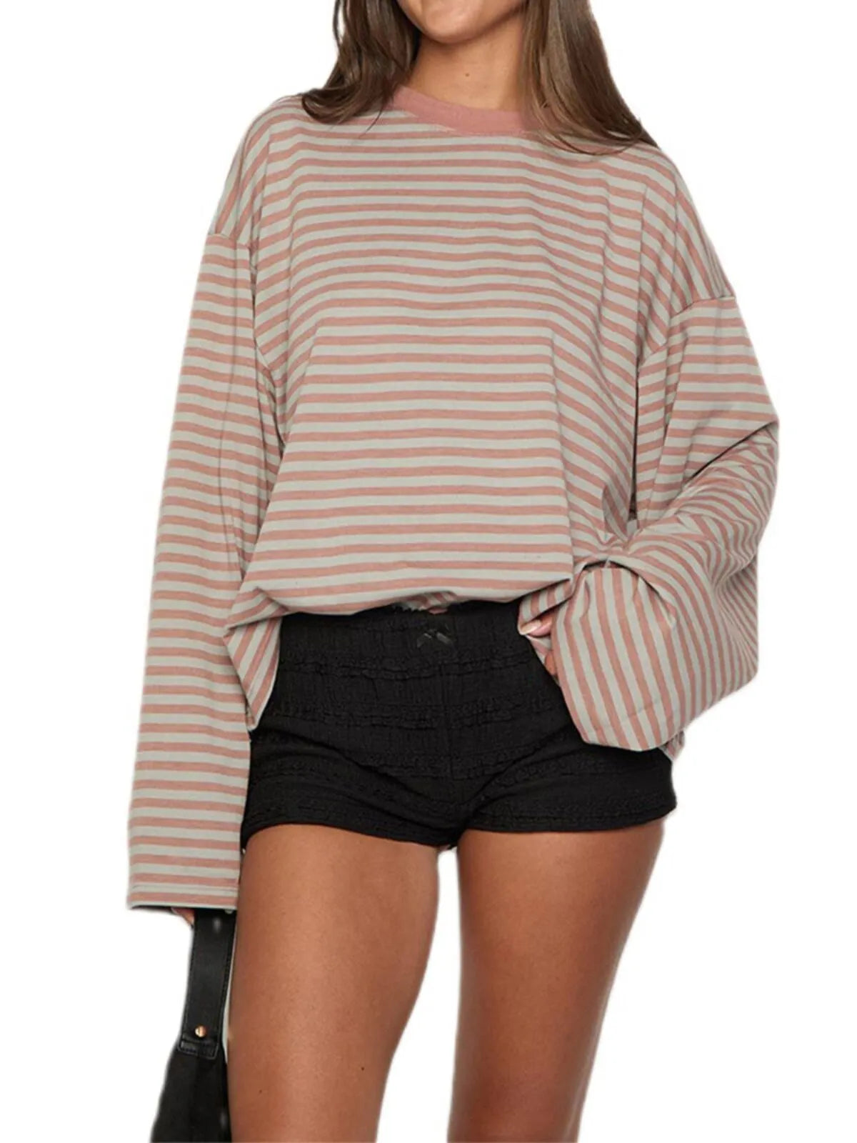 Thin Horizontal Stripes Lapel Casual Drop Shoulder T-shirt Streetwear