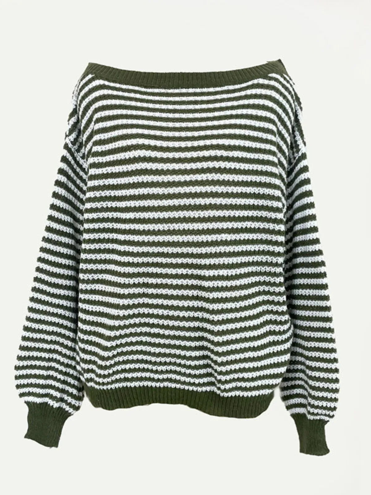 Thin Horizontal Stripes Rib-knit Slashed Drop Shoulder Knitting Sweater for Everyday Fall & Winter