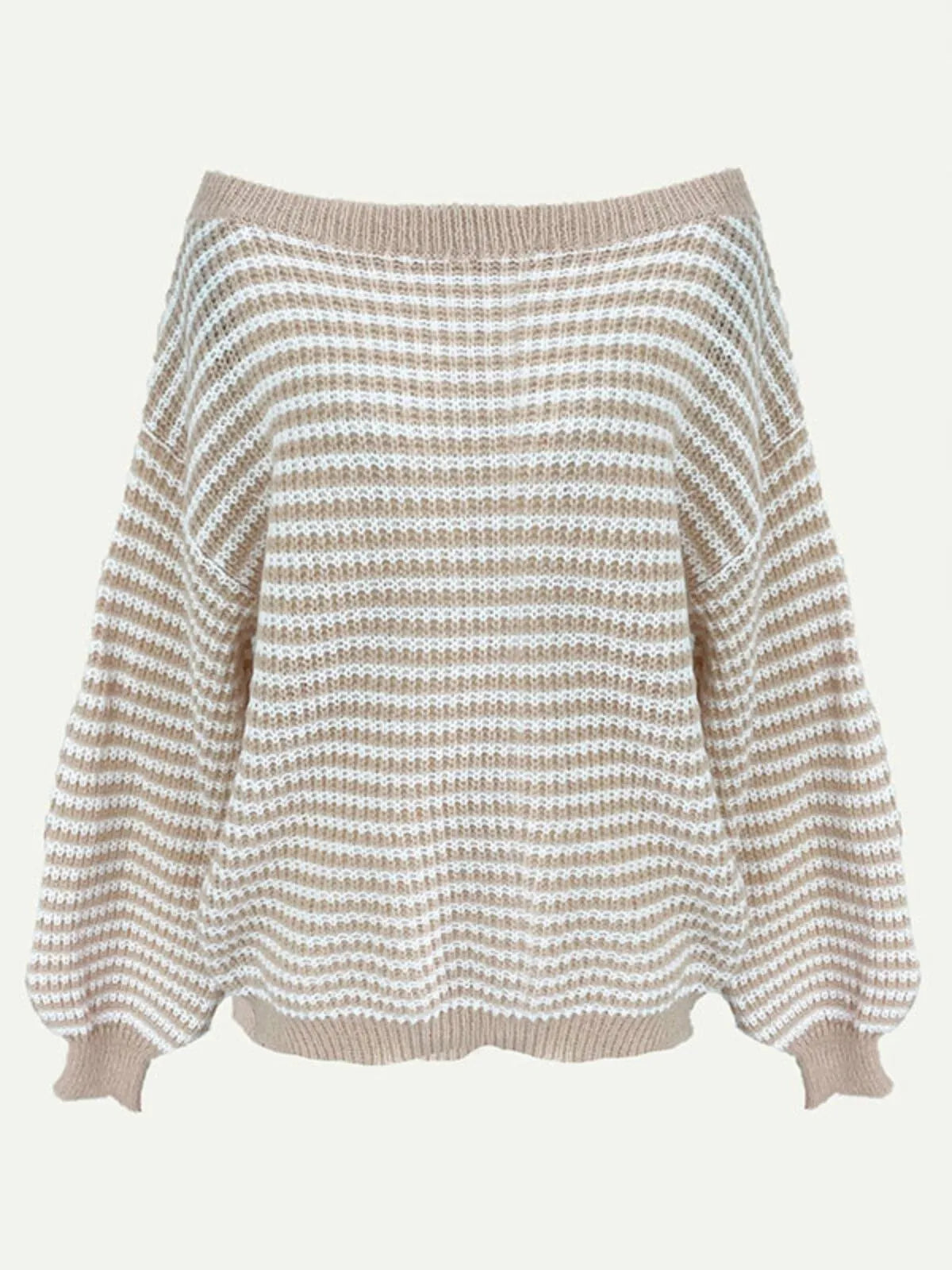 Thin Horizontal Stripes Rib-knit Slashed Drop Shoulder Knitting Sweater for Everyday Fall & Winter