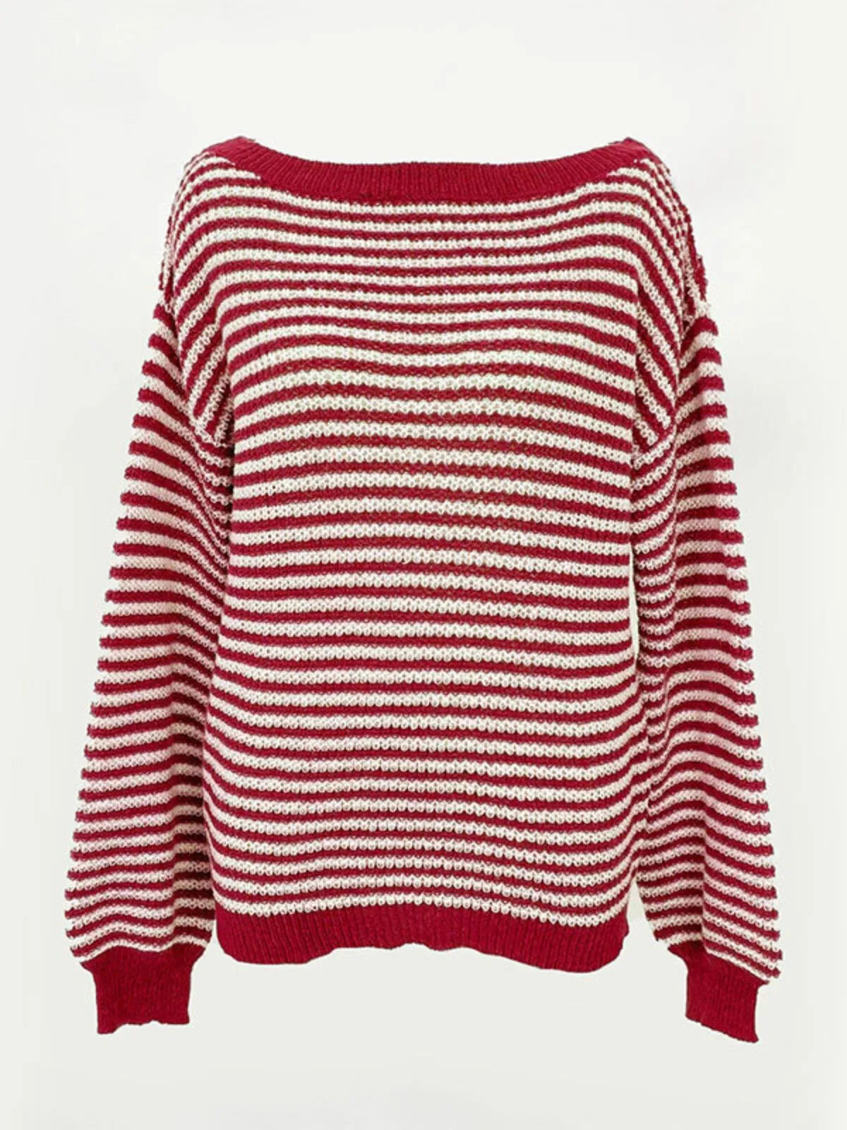 Thin Horizontal Stripes Rib-knit Slashed Drop Shoulder Knitting Sweater for Everyday Fall & Winter