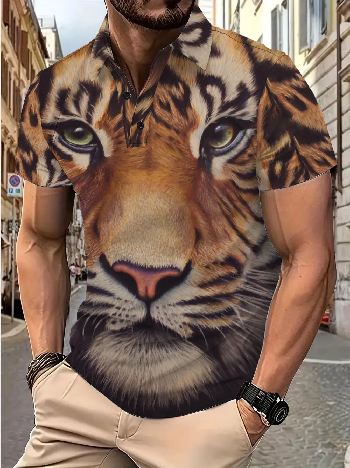 Tiger All Over Print Lapel Polo