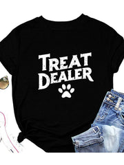Treat Dealer Slogan Paw Round Neck T-shirt