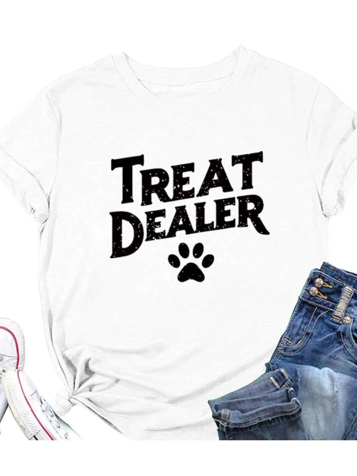 Treat Dealer Slogan Paw Round Neck T-shirt